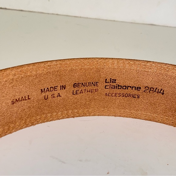 Liz Claiborne 2" Wide Tan Genuine Leather Triple Stitched Edge Belt - Picture 7 of 11